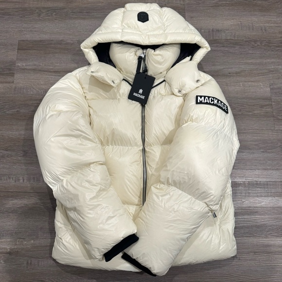 Mackage Kent Z Logo Down Puffer Jacket Cream Coat - Picture 1 of 14